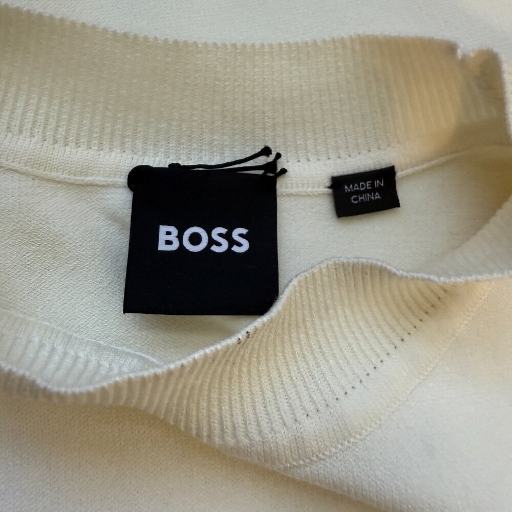 Hugo Boss Ferdola Mixed Media Midi Dress Women's XS Ivory Black Career Chic NWOT - Picture 13 of 16